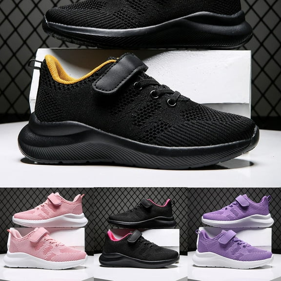 RTKFRFLM Boys Mesh Sneakers Breathable Athletic Running Shoes with Hook and Loop Hot Pink 7.5-8Years