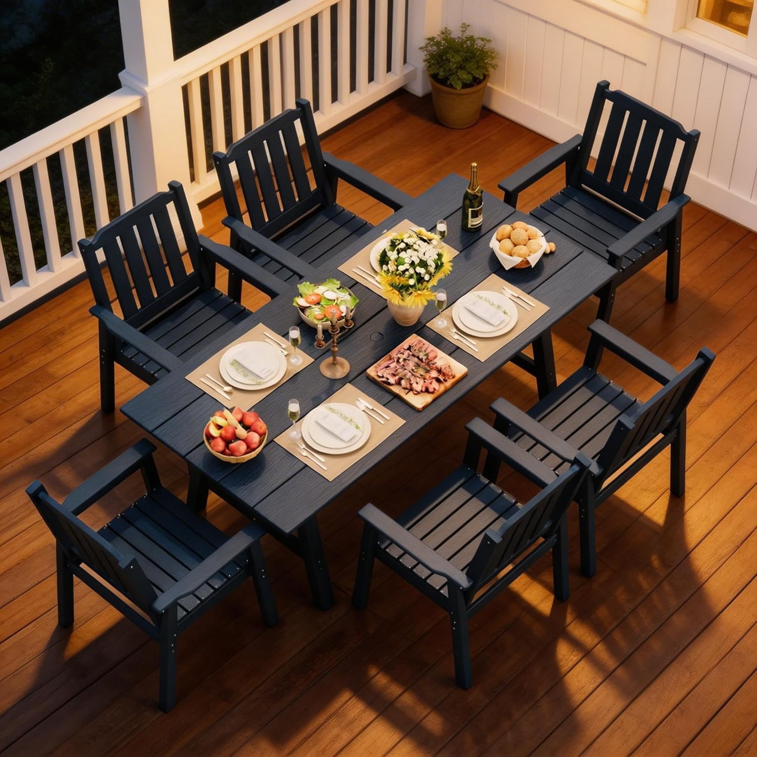 EliteEdge Set of 2 23.9" Wide HDPE Patio Dining Chairs, 650LBS Capacity All-Weather Armchairs with Slatted Seat, Heavy Duty Modern for Garden, Poolside, Deck,Blue