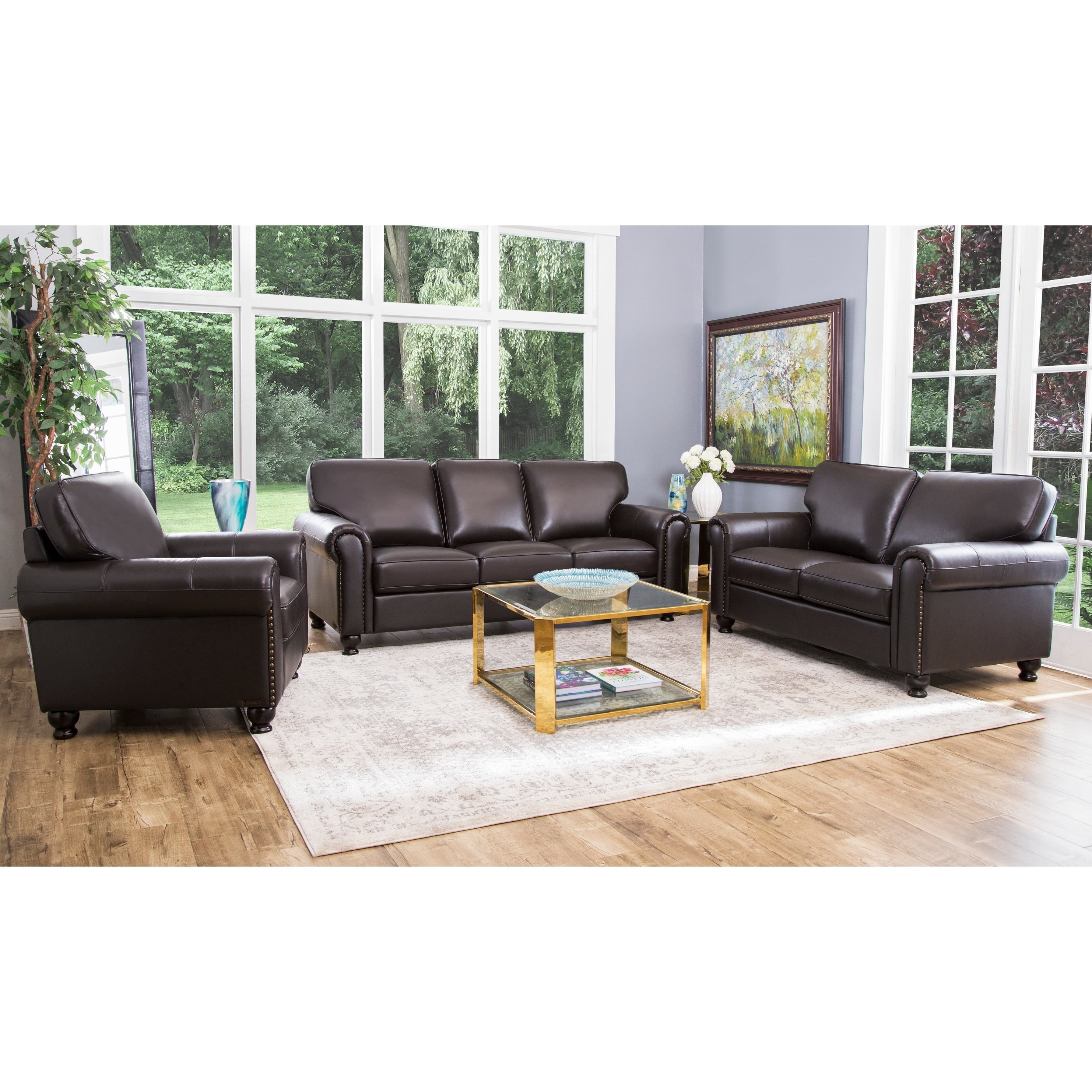 Abbyson London Top Grain Leather Living Room Sofa Set Com