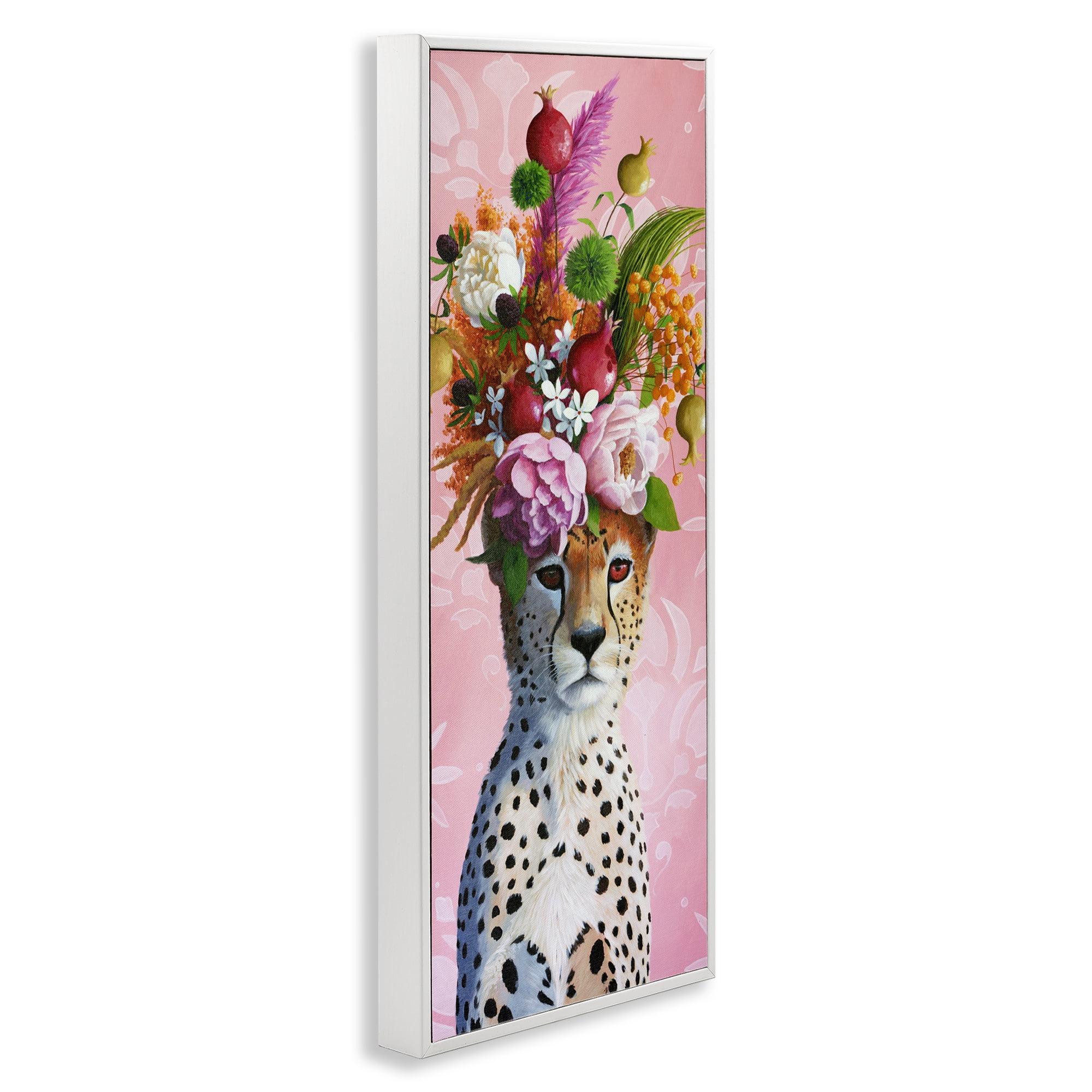 Serious Cheetah & Florals White Framed Giclee Art, design by Heather Gauthier