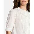 thumbnail image 5 of Time and Tru Women's and Women's Plus Cotton Lace Inset Blouse with Elbow Length Sleeves, Sizes XS-4X, 5 of 6
