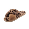 thumbnail image 1 of Womens Cross Band Soft Leopard Plush Slippers Furry Slippers Open Toe Shoes Slides for Indoor Outdoor, 1 of 7