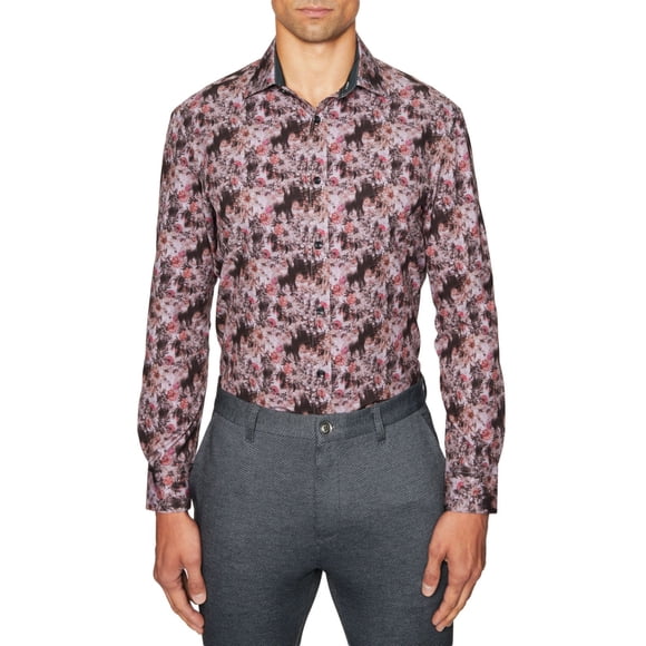 Tallia Men's Slim-Fit Floral Performance Dress Shirts, Black, XX-Large