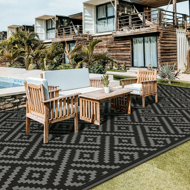 SIXHOME Outdoor Rug Carpet 6x9 Waterproof Patio Rug Reversible Floral  Outdoor Plastic Straw Rugs for Patio Decor Indoor Outdoor Area Rug for  Balcony Porch Backyard Camping Mat Rug Black and White 