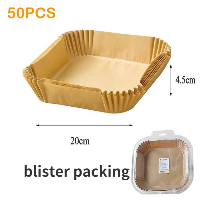 Bandeja de papel desechable cuadrada para freidora de aire, 100 piezas, bandeja de papel a prueba de agua a prueba de aceite, alfombrilla antiadherente para hornear para horno, accesorios para freidor