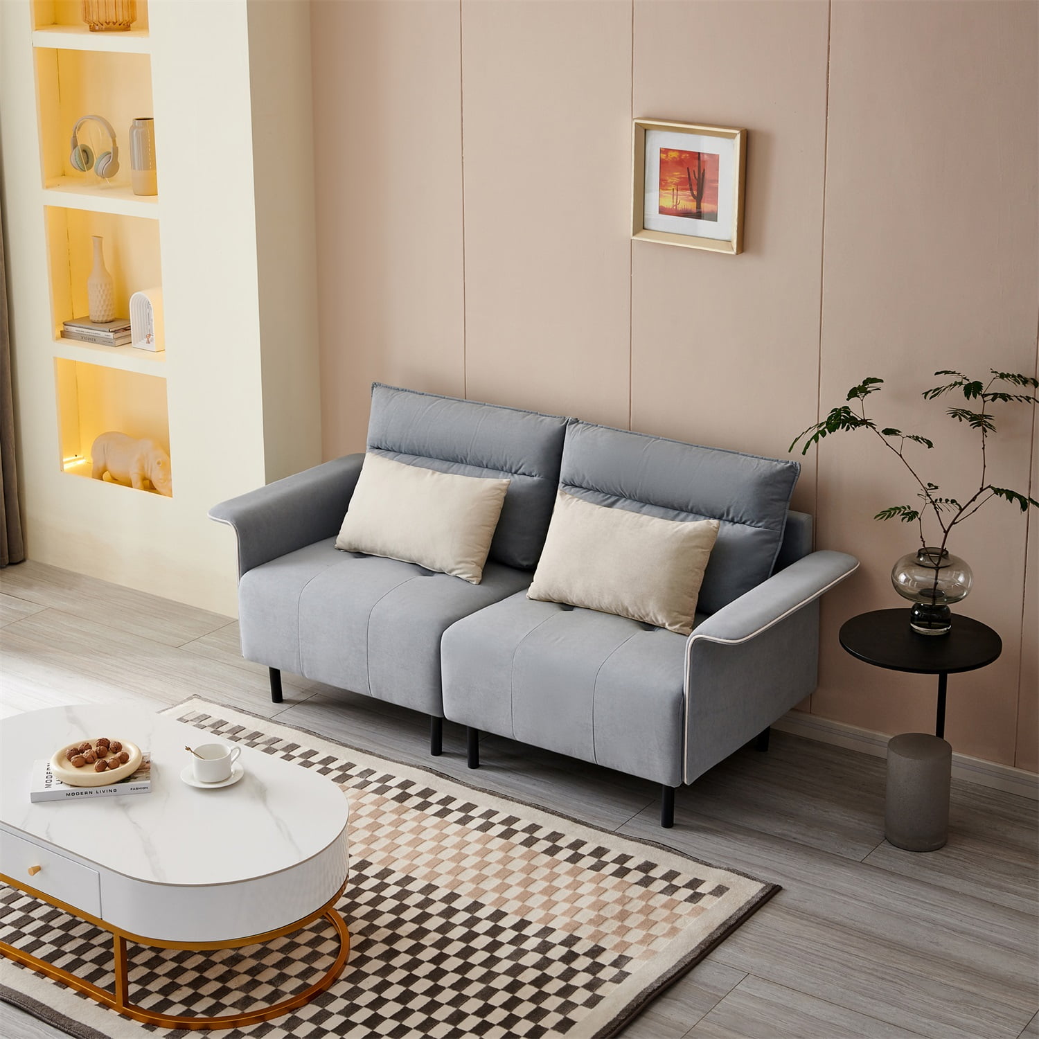 Kadyn 2-Seater Sofa, Suede Mid-century Tufted Love Seat for Living Room, Modern Suede Upholstered Accent Sofa for Small Spaces, Light Grey Kadyn 2-Seater Sofa, Suede Mid-century Tufted Love Seat for Living Room, Modern Suede Upholstered Accent Sofa for Small Spaces, Light Grey