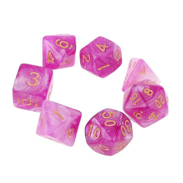 Juego de 7 dados poliédricos dicromáticos D4 D6 D8 D10 D12 D20 para escritorio, morado y blanco