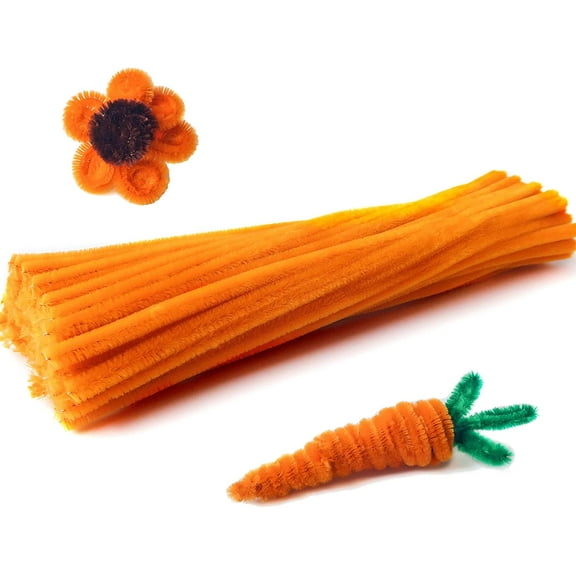 100 Pieces 7mm x 12 Inch Pipe Cleaners, Thick Fuzzy Orange Chenille Stems for Craft Supplies Kids DIY Art Decorations
