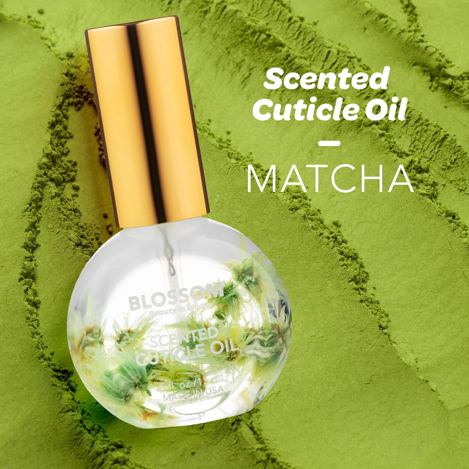 Blossom Matcha Tea Scented Cuticle Oil, Hydrating, Moisturizing, Strengthening, Infused with Real Flowers, 0.5 fl. oz.