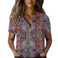 thumbnail image 2 of Xunmmm Button Down Shirt for Women Casual Art Flower Printed Short Sleeved Shirt Breathable Summer Fashion Blue1 M, 2 of 4