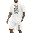 thumbnail image 3 of Conjunto de pantalones cortos de manga corta informales de verano para hombre, conjunto de camiseta y pantalones cortos con estampado de muñeco de conejo de dibujos animados y amuleto de la suerte, co, 3 of 4