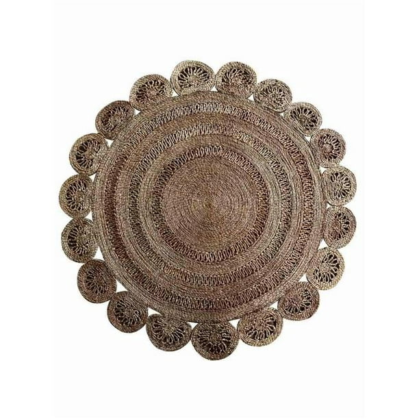 Glitzy Rugs Ubsj00001w0001b27 4 X 4 Ft. Hand Woven Jute Eco-Friendly Oriental Round Area Rug, Natural Other 4 X 4 Ft.