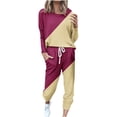 thumbnail image 1 of CHOK Womens Sport Set Long Sleeve Patchwork Color with Loose Cozy Petite Sweatpant Trendy Fall Winter Suits (X-Large  Pink), 1 of 5