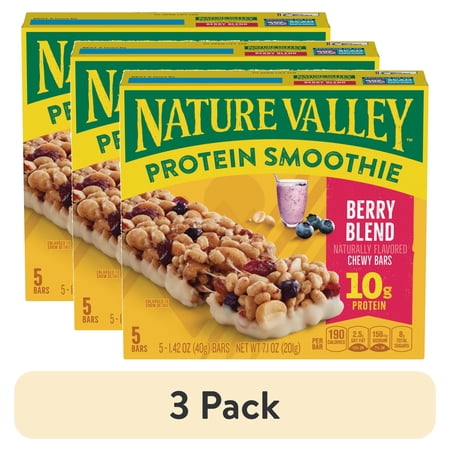 Nature Valley Protein Smoothie Chewy Snack Bars, Berry Blend Protein Bars, 5 Bars, 7.1 oz