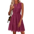 thumbnail image 1 of Vestido de Verano PRETTYGARDEN Mujer 2025 Cuello en V Bordado Ojal Burdeos, 1 of 8