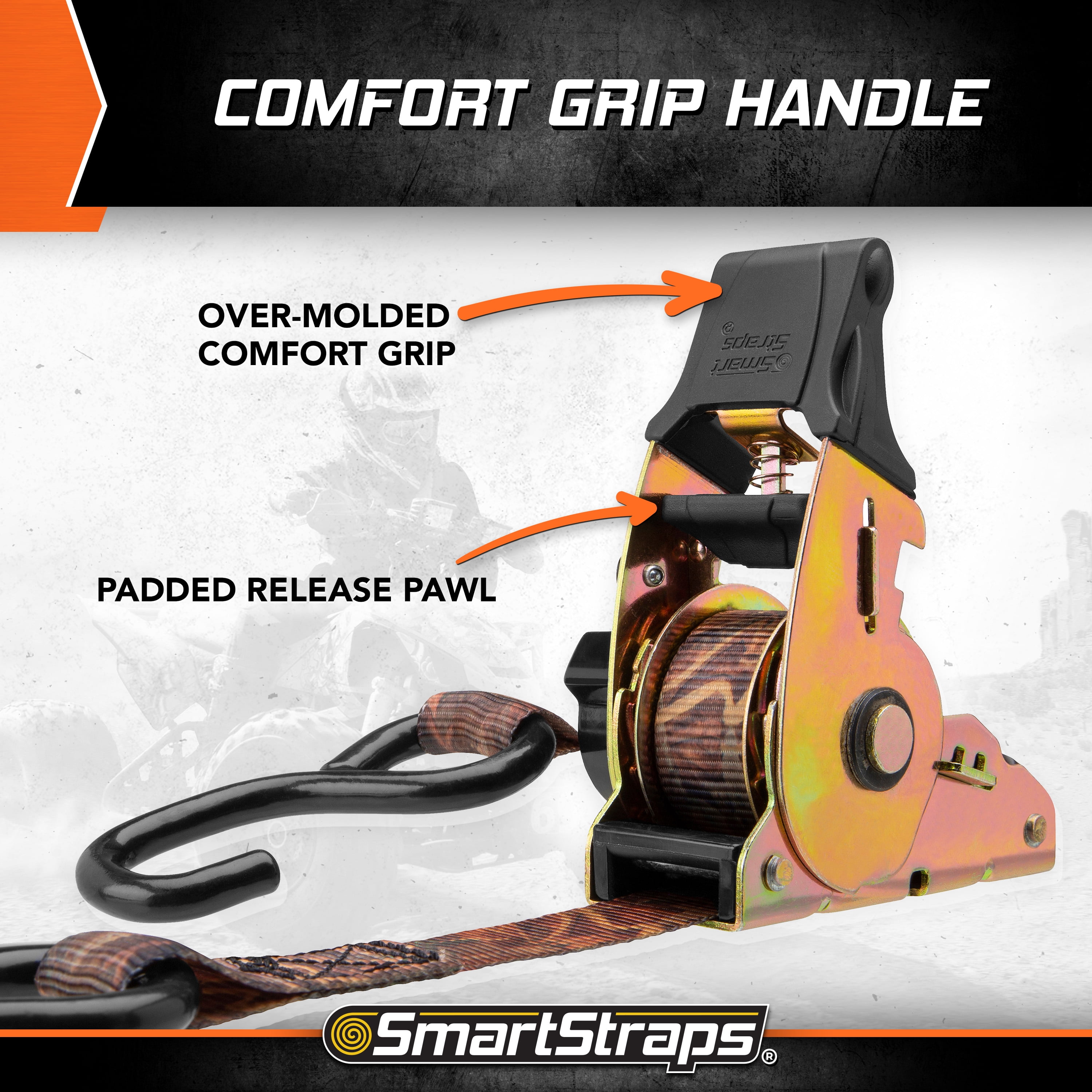SmartStraps 1.5" x 10ft Retractable Ratchet Tie Down Straps, Camo, 2 Pack - 1,000lb SWL