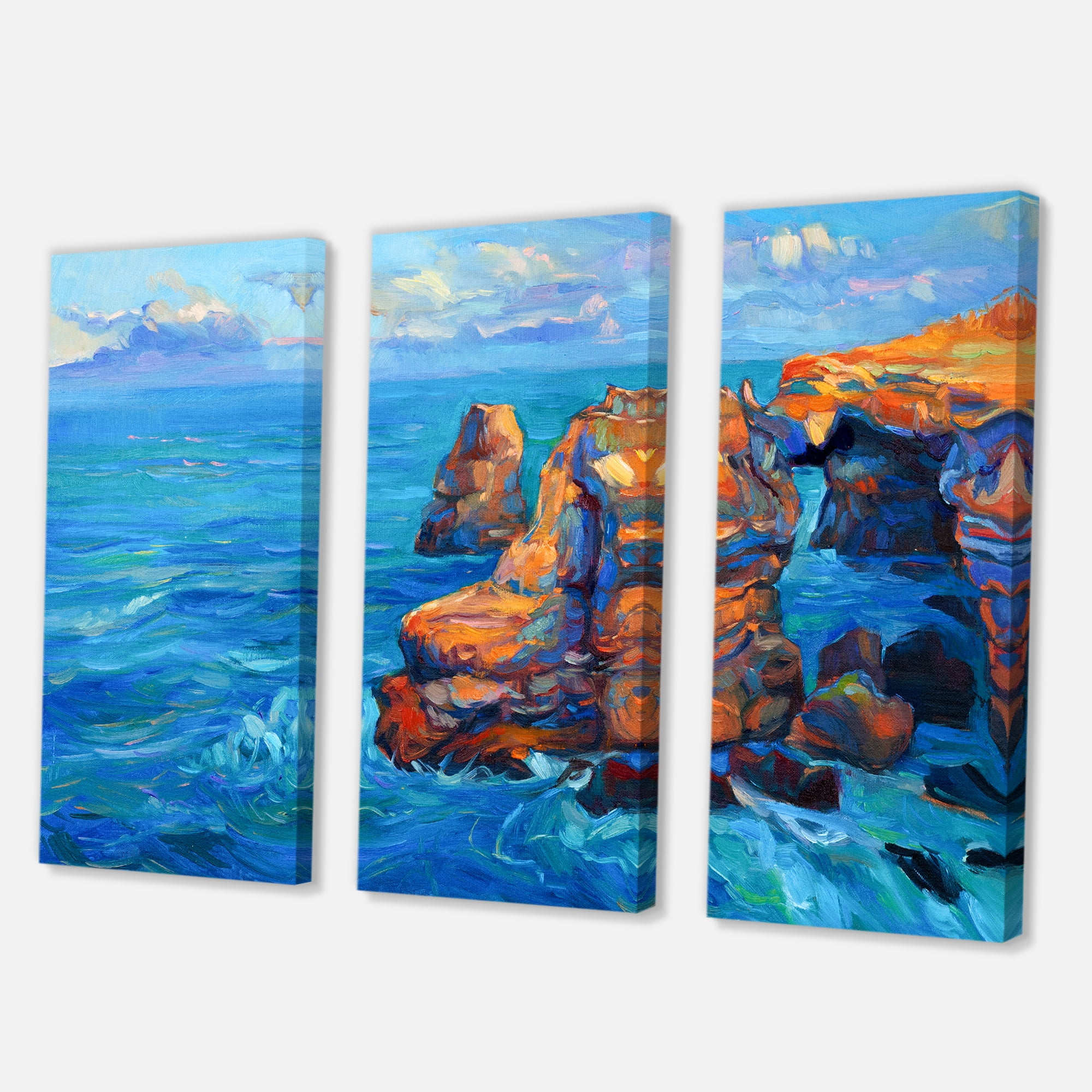 Designart ' The Blue Ocean By Rocky Cliffs ' Nautical & Coastal Canvas Wall Art Print