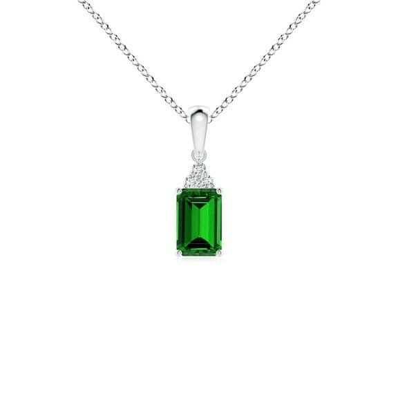 ANGARA Lab Grown Emerald-Cut Emerald Pendant with Lab Diamond Trio for Women in 925 Sterling Silver (Size-6x4mm) | May Birthstone, Anniversary, Jewelry Gift for Women | Lab-Grown Emerald Necklace