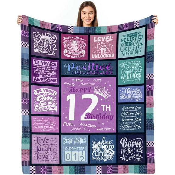 12 Year Old Girl Birthday Gifts, Gifts for 12 Year Old Girl, 12th Birthday Gifts for Girls, Birthday Gifts for 12 Year Old Girl, 12th Birthday Decorations for Girls Throw Blanket 60"X50"