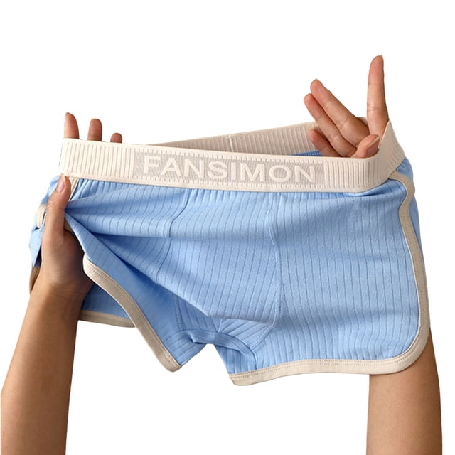 Visland Men Boxer Underwear Mid-rise High Elasticity Shorts Panties Patchwork Color U-Convex Ribbed Underwear
