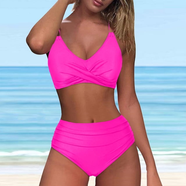 Trajes de baño para mujer, Trajes de baño para mujer, Traje de baño sin mangas liso de moda para mujer, Traje de baño con relleno y efecto push-up, Traje de baño de playa para mujer