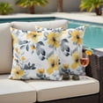 thumbnail image 4 of Yellow Floral Spring Outdoor Waterproof Pillow Covers, Summer Botanical Gray Elegant Decorative Square Throw Pillowcase Sofa Cushion Sham for Patio/Couch/Chair, 16"x16" 2 Pack, 4 of 8