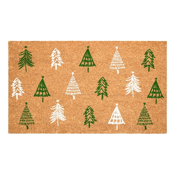 Green White Christmas Tree Farm Doormat 17" x 29"