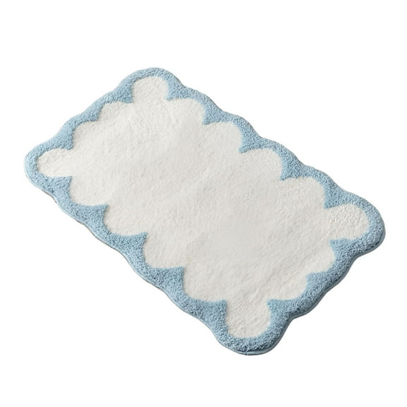 LAMIRO Cute Scalloped Bathroom Rugs,Microfiber Tufted Bath Mats,Fun White and Blue Bathmat for Bath Room Bathtub Shower,Preppy Trendy Bathroom Mat for Sink Bedroom,30
