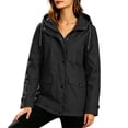 thumbnail image 6 of Women Casual Outdoor Jackets Plus Size Hooded Long Sleeve Solid Color Waterproof Jackets for Sports Hiking Casual Loose Windbreaker with Zippered Pockets, 6 of 10