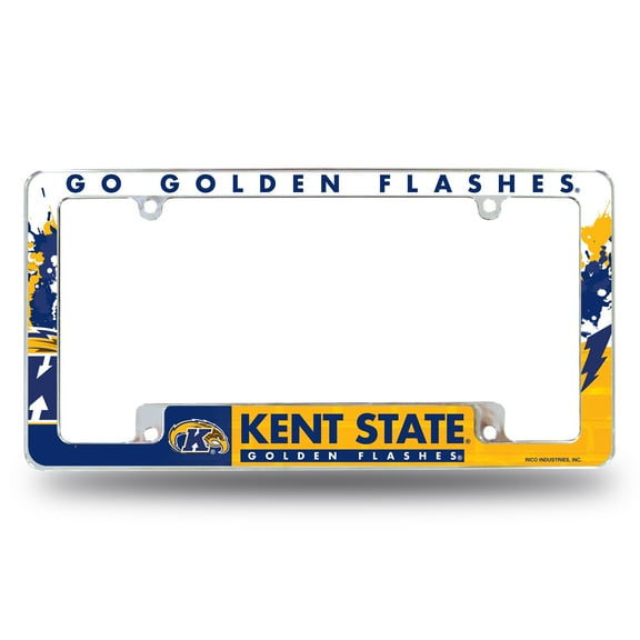 Kent State University Golden Flashes Metal License Plate Frame Chrome Tag Cover All Over Design 6x12 Inch
