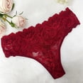 thumbnail image 2 of WULMLEO Women's Sexy Lace Thongs V Cheeky Underwear See Through Panties Red L, 2 of 3