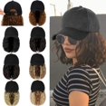 thumbnail image 1 of Qlenkay Gorra de béisbol con extensiones de cabello 14 pulgadas ondulado rizado Bob peinado peluca ajustable sombrero adjunto postizo sintético para mujer marrón medio, 1 of 5