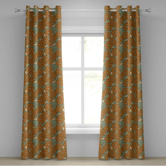 Ambesonne Art Nouveau Grommet Curtain, Chinese Blossoms, 50" x 84", Amber Almond Green Beige