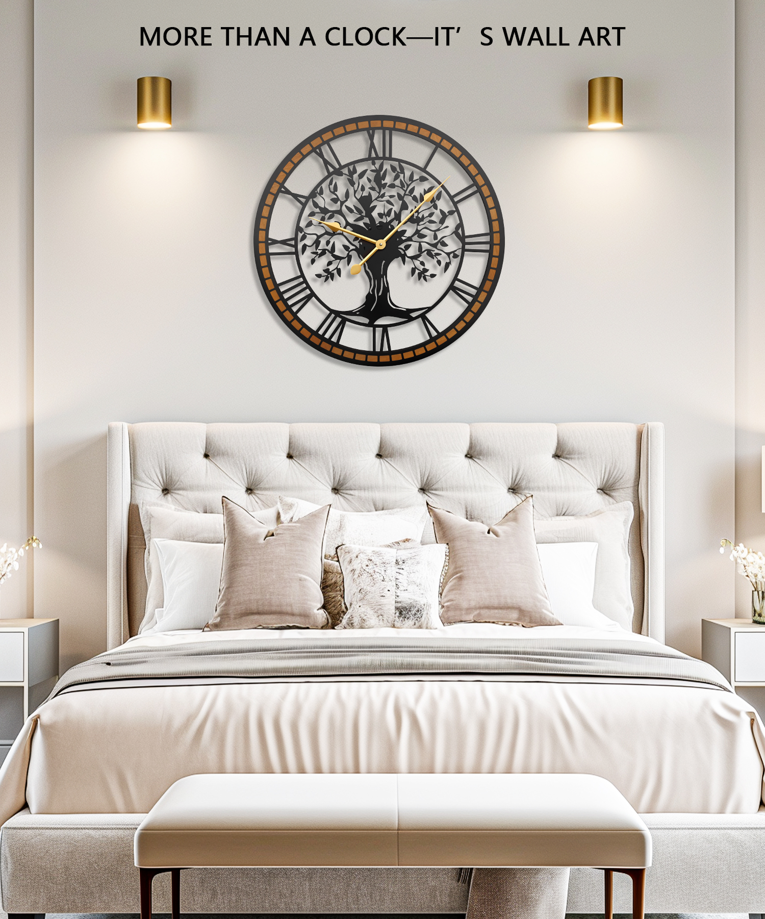 Wall Clock,24inch Large Wall Clock,Silent Tree of Life Wall Clocks for Living Room Decor,Non-Ticking Battery Operated Wall Clock with Wood Frame for Living Room, Kitchen, Bedroom, or Office Wall