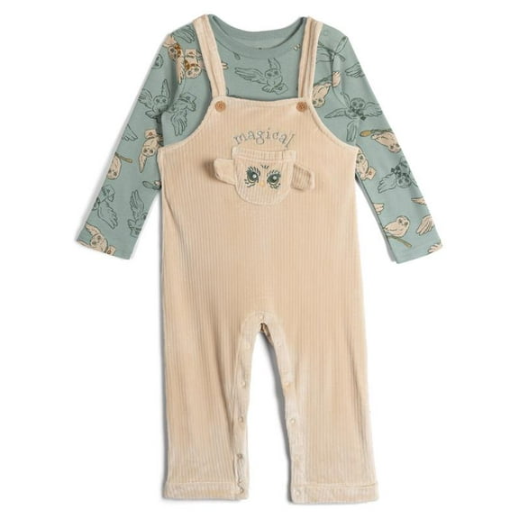 Harry Potter Hedwig Owl Corduroy Square Neck Ribbed Overall and T-Shirt Outfit Set Newborn to Infant