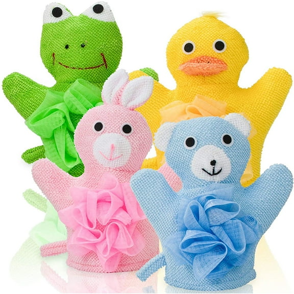4Pcs Bath Wash Mitt Towel Bath Shower Gloves with Animal Designs for Children Bath