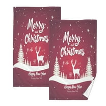 joogoo 2 PCs Hand Towels Sets Christmas Reindeer Cotton Face Towel Bathroom Decorative