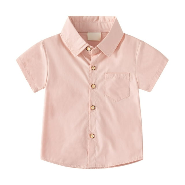 Gibobby Camisas Para Niños Elegantes Camisa con botones de manga corta de color sólido para niños pequeños y grandes con bolsillos para niños de 2 a 8 años Multicolor opcional(Rosa, 3-4 Años)