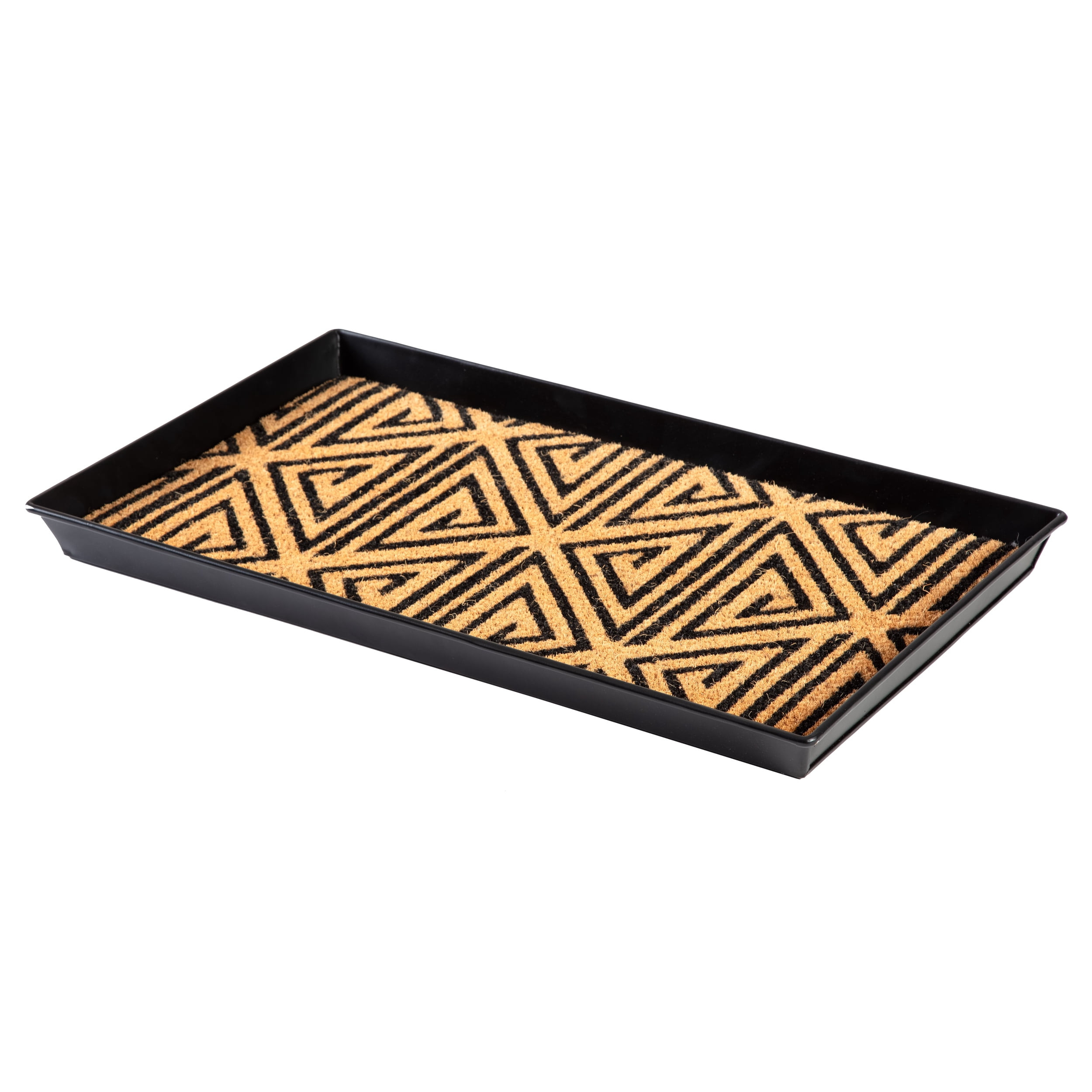 Black Metal Boot Tray with Tan & Black Tribal Coir Insert