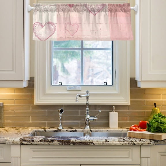 Pink Hearts Grids Curtain Valances Farmhouse Design Window Treatment Decor Blackout Rod Pocket for Windows Living Room Kitchen 54" x 18"