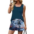 thumbnail image 6 of Coconut Print Two Piece Set for Women, Sleeveless Scoop Neck Tank & Elastic Waist Shorts - Casual Summer Lounge Outfit with Pockets Royal Blue XXXL, 6 of 9