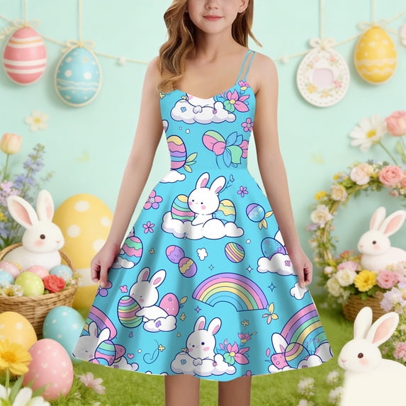 MuXiKeJi Clothes Easter Day Dresses Toddler Easter Day Cartoon Rabbit Backless Sleeveless Cute Ballet Skirts Newborn Infant Dress Outfits&set