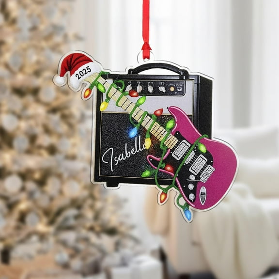 Personalized Guitar & Amp Acrylic Christmas Ornament with Lights 2025 Custom Name Musician Holiday Tree Decor, Guitarist Studio/Home Keepsake