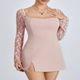 thumbnail image 4 of PENGXIANG Robe Mini Tendance pour Femmes avec Manches en Dentelle, Design Dos Nu et Ourlet Fendu, 4 of 9