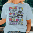thumbnail image 2 of NETHOUSE Women's Birthday T-Shirt - August Girl with Tattoos, Pretty Eyes, Thick Thighs and Messy Bun Graphic - Multicolor Print - Cotton Blend - Sizes S to 5XL, 2 of 4