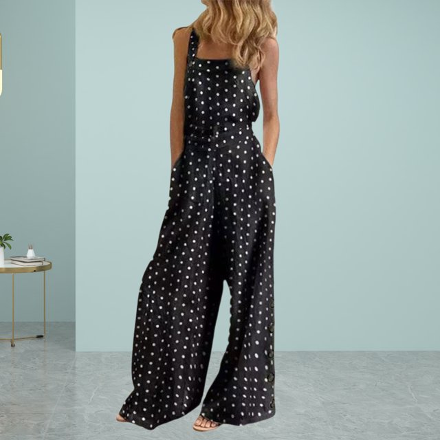 Mono Oversize Mono holgado de lino y algodón con cuello cuadrado para mujer con bolsillos traje de vacaciones Ygjytge Negro Xxl para Mujer