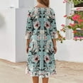 thumbnail image 4 of WTOBBY Women's Stylish Round Neck Floral Print 3/4 Sleeve Midi Dress, Modern Digital Pattern Dress with Casual Elegance for Everyday Wear,Cyan L, 4 of 4