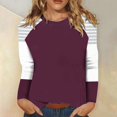 thumbnail image 4 of YUGYXL Women's Color Block Tunic Tops Casual Long Sleeve Shirts Round Neck Pullover Wine XXXL, 4 of 9