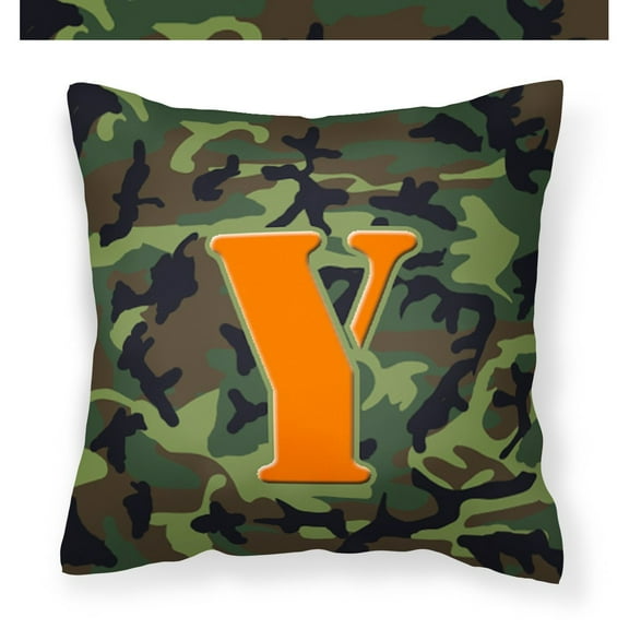 Letter Y Monogram - Camo Green Fabric Decorative Pillow