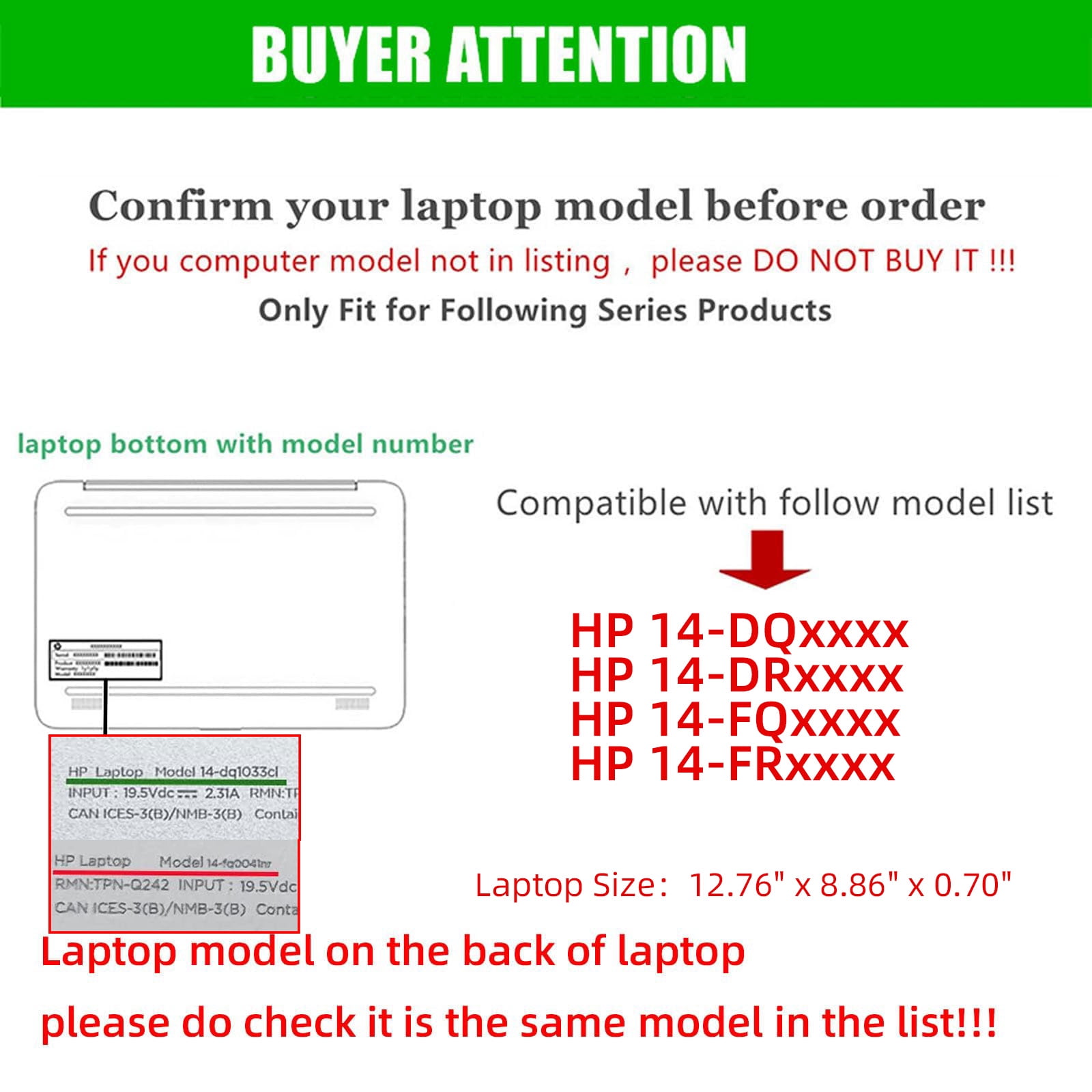 Laptop Cover Case for HP 14-DQxxxx / 14-DRxxxx /14-FQxxxx / 14-FRxxxx Series [not Compatible with Any Other Model] 2-in-1 PU Leather Detachable Notebook Sleeve(Black)